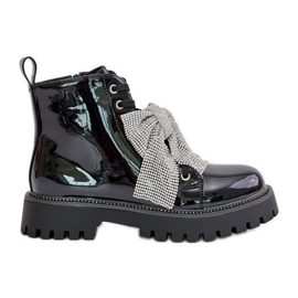 Botines mujer de charol con lazo, Negro Ocenttia