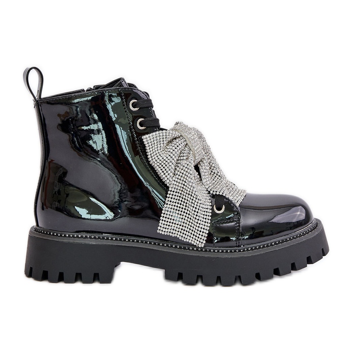 Botines mujer de charol con lazo, Negro Ocenttia