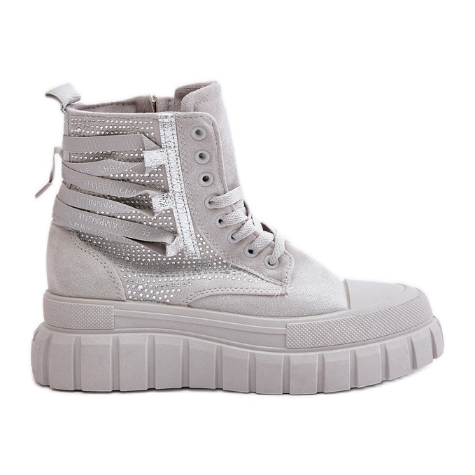 Zapatillas Altas De Mujer Con Plataforma Enorme Y Adorno, Gris Zaidria