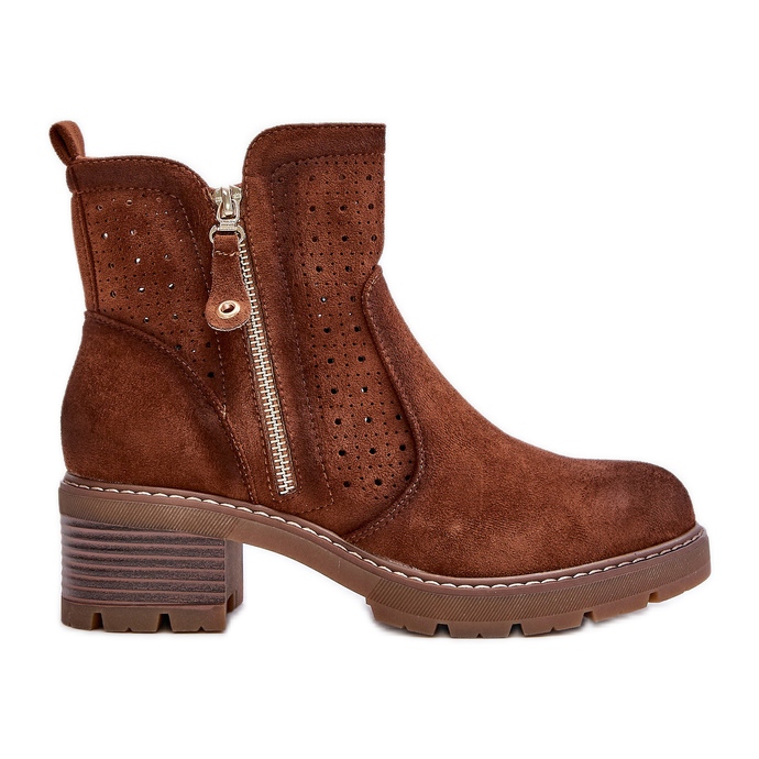 Botas de mujer marrones con estampado calado en tacones altos, Oviria marrón