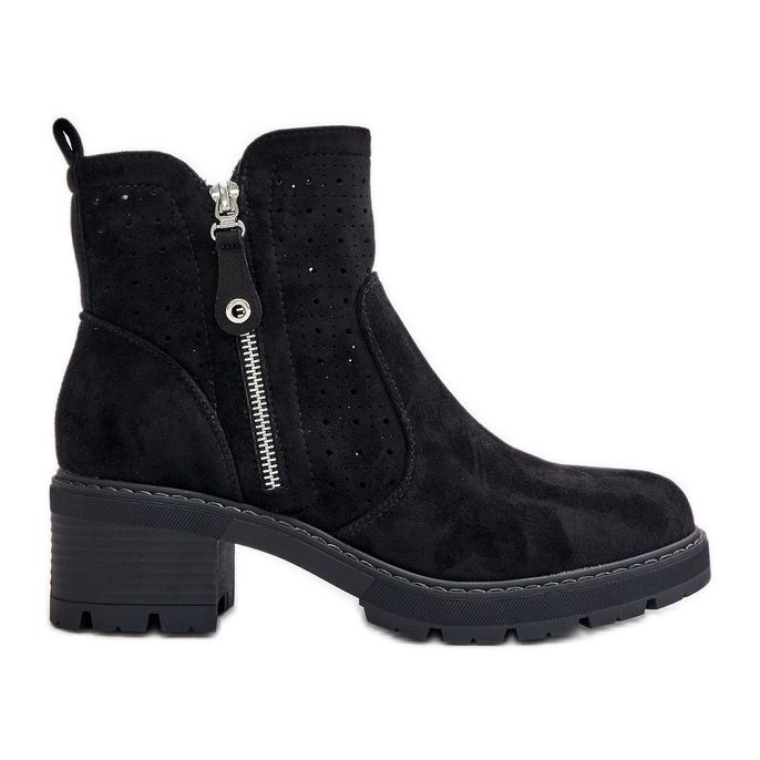 Botines De Mujer Con Estampado Calado En Tacón Alto, Negro Oviria