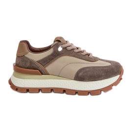 Deportivas de Mujer con Plataforma Fabricadas en Piel Natural Vinceza 41465 Beige