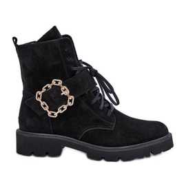 Zazoo 2951 Botines De Ante Con Hebilla Decorativa, Negro