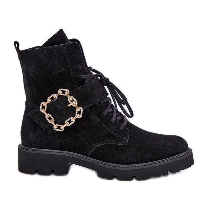Zazoo 2951 Botines De Ante Con Hebilla Decorativa, Negro