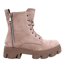 Healy Botines caqui con cordones y suela gruesa beige