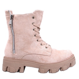 Healy Botines beige con cordones y suela gruesa