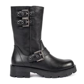 Botines de mujer de piel negra con plataforma decorada con rayas Sergio Leone negro