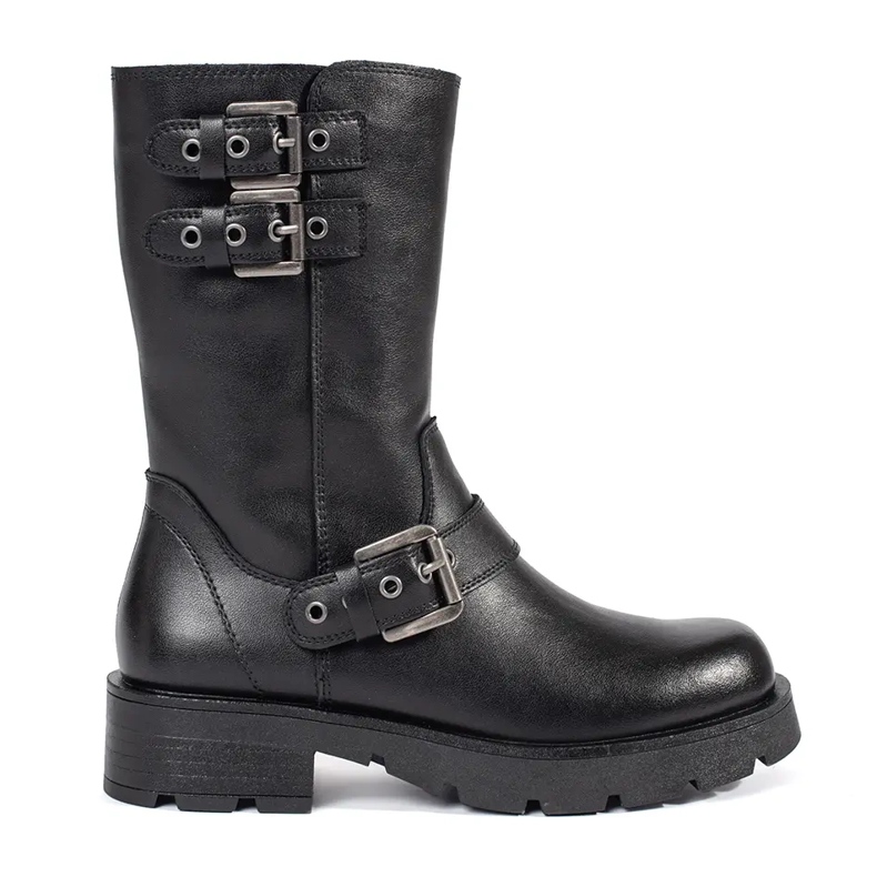 Botines de mujer de piel negra con plataforma decorada con rayas Sergio Leone negro