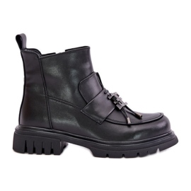 Botas Planas De Piel Con Adorno, Aislante Negro Asperra
