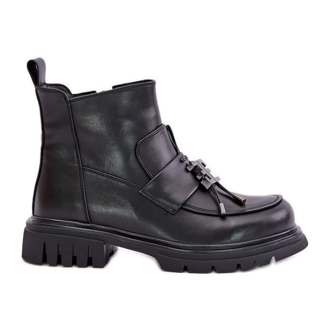 Botas Planas De Piel Con Adorno, Aislante Negro Asperra