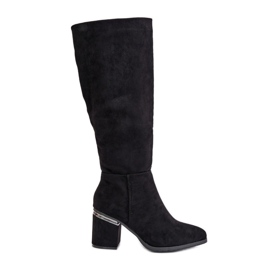 Botas por encima de la rodilla de mujer Eco Suede con tacón alto Warm Vinceza 16473 Negro