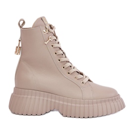 Botas De Piel Con Plataforma Con Cremallera Con Candado Decorativo CheBello 4517 Beige