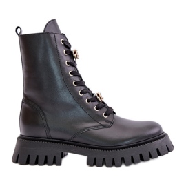 Botines Obreros De Piel Con Broches Con Cremallera CheBello 4553 Negro