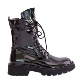 S.Barski Botas de trabajador de charol con decoración aislada D&amp;A MR880-080 Negro