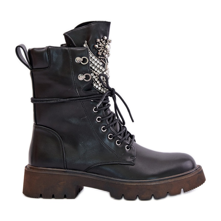 S.Barski Botas de trabajador de piel ecológica con decoración aislada D&amp;A MR880-080 Negro