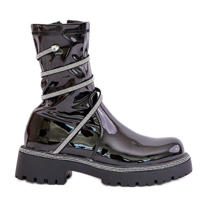 Botines Charol Con Decoración Negro Kikizelle