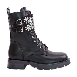 Botas de trabajador aislantes con correa decorativa y hebillas, Viveria negra negro
