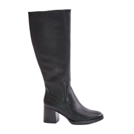 Botas Tacón Alto De Piel Por Encima De La Rodilla Cálidas Sergio Leone KZ231-S Negro