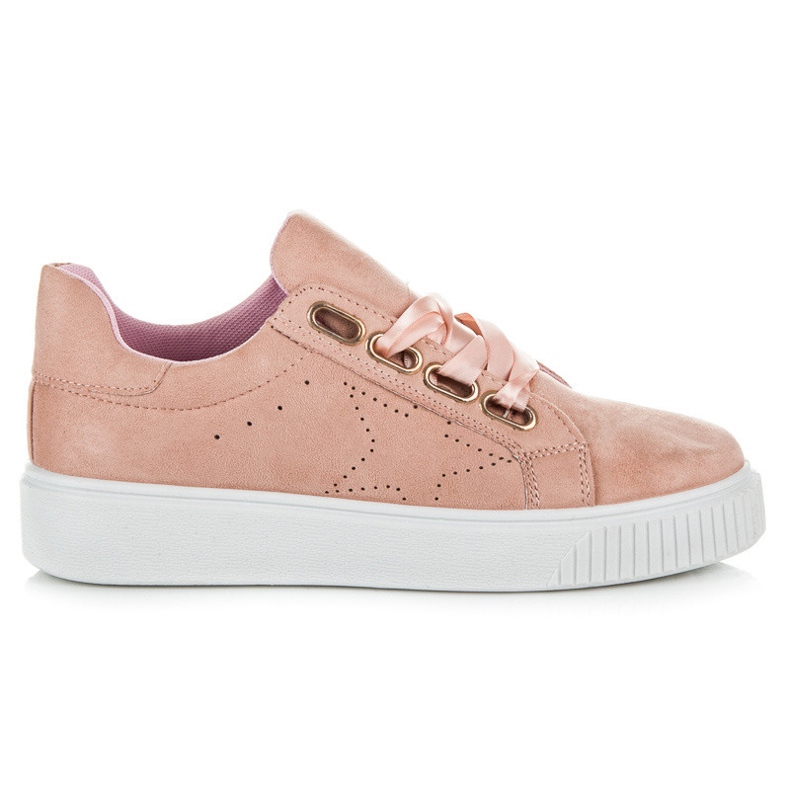Ideal Shoes Zapatillas atadas con una cinta rosado