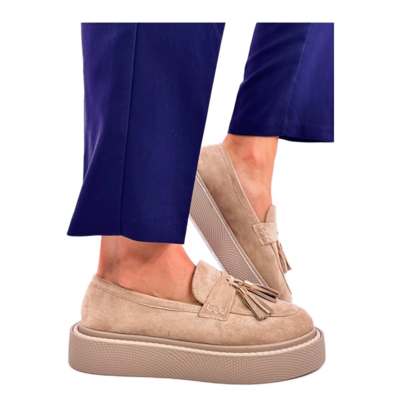 Mocasín plataforma Trinity beige con flecos - Inello
