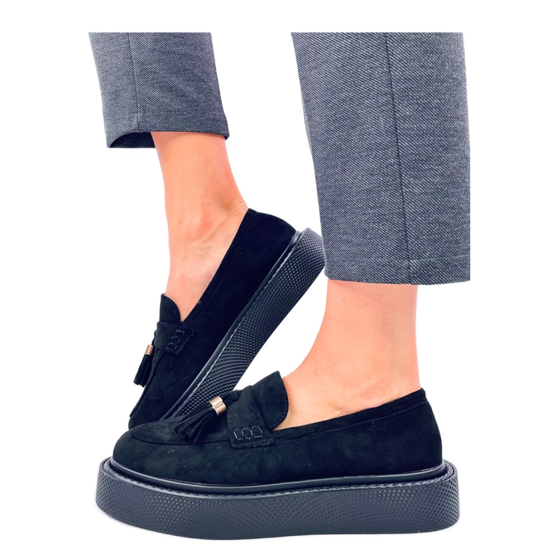 Mocasín plataforma flecos Negro
