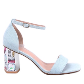 Sandalias de tacón jean con pedrería azul