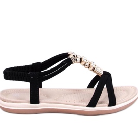 Sandalias negras con circonitas decorativas. negro