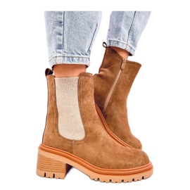 Botas Chelsea con puño tipo jersey caqui marrón