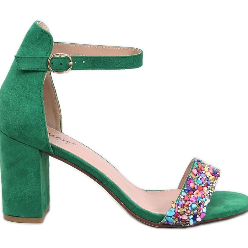 Sandalias de tacón Valentine verde con piedras - Inello