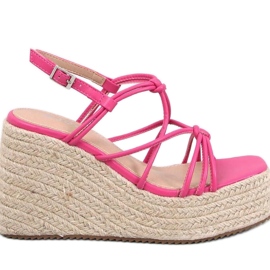 Pascai Sandalias alpargatas cuña fucsia - Inello rosado