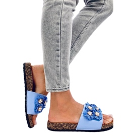 Emiles Chanclas de corcho azul con flores - Inello