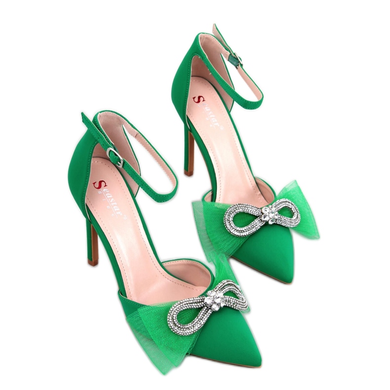 Tacones Triana Verde con lazo de tul - Inello Tacones Triana Verde con lazo de tul - Inello