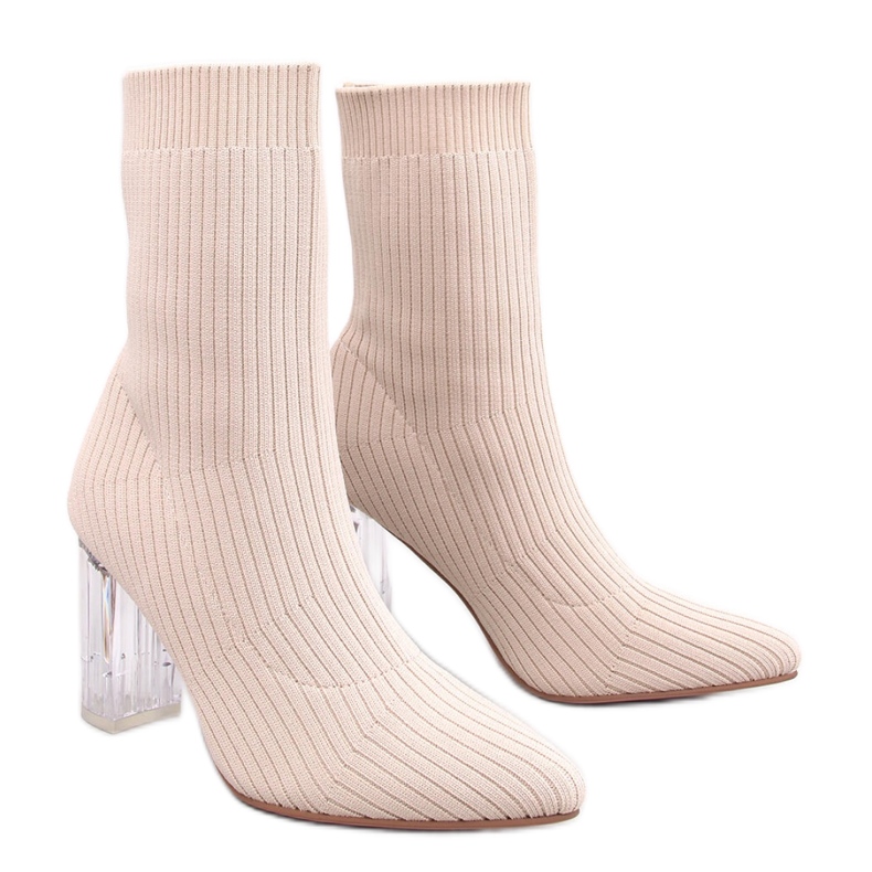 Destani Botas calcetín tacón transparente beige - Inello