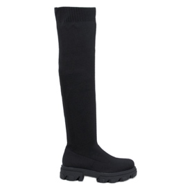 Nusses Botas negras por encima de la rodilla con parte superior flexible negro