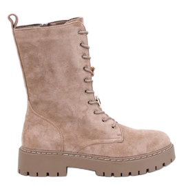 Centro CaquiBotas de ante con cordones y pajarita beige