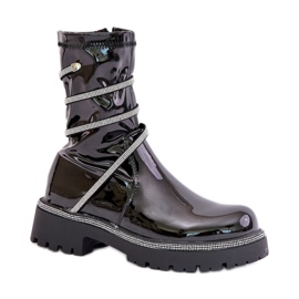 Botines mujer charol negro
