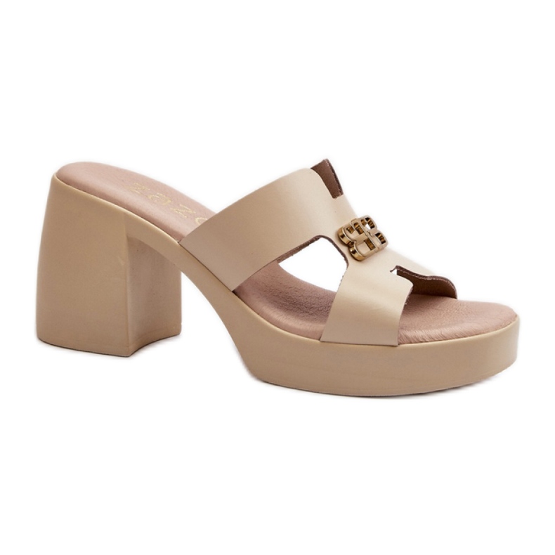 Chanclas de mujer Zazoo beige con tacón estable Chanclas de mujer Zazoo beige con tacón estable