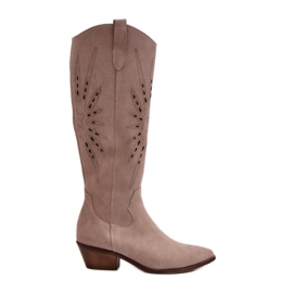 Zazoo Botas de mujer beige con pala calada