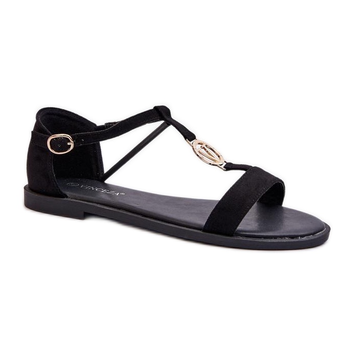 Sandalias de mujer con adorno dorado Vinceza Negro