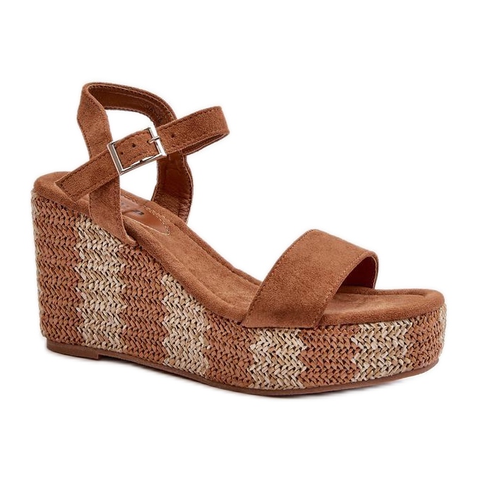 Sandalias cuña de mujer con trenza Camel marrón