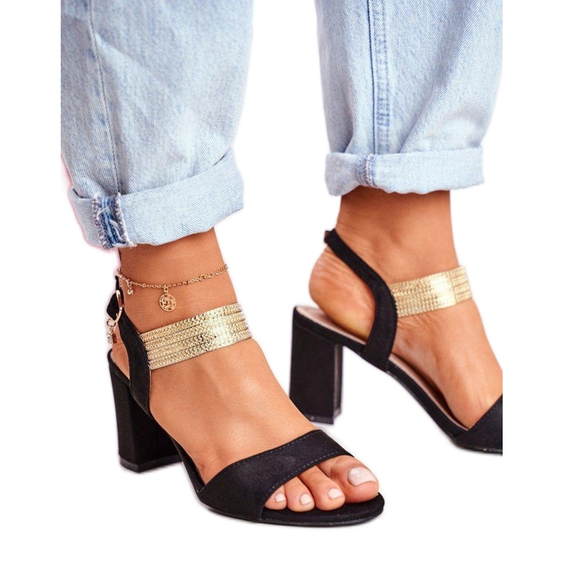 Sandalias de tacón con tira decorativa Negra negro Sandalias de tacón con tira decorativa Negra negro