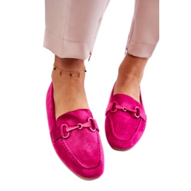 Mocasines de mujer de ante con decoración fucsia rosa