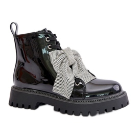 Botines mujer de charol con lazo Negro