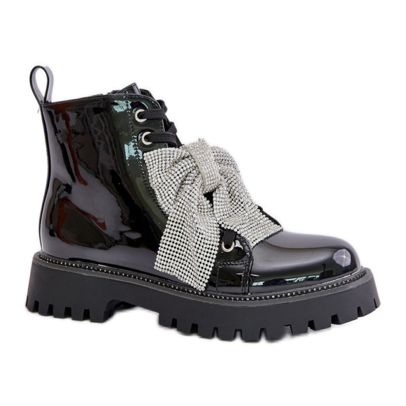 Botines mujer de charol con lazo Negro
