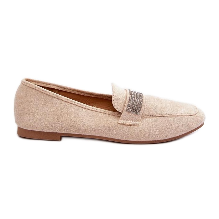 Mocasines de mujer beige con raya decorativa Mocasines de mujer beige con raya decorativa