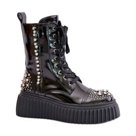S.Barski Botas de plataforma de charol con decoración Negra negro