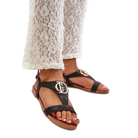 S.Barski Sandalias de mujer con adorno dorado Negro