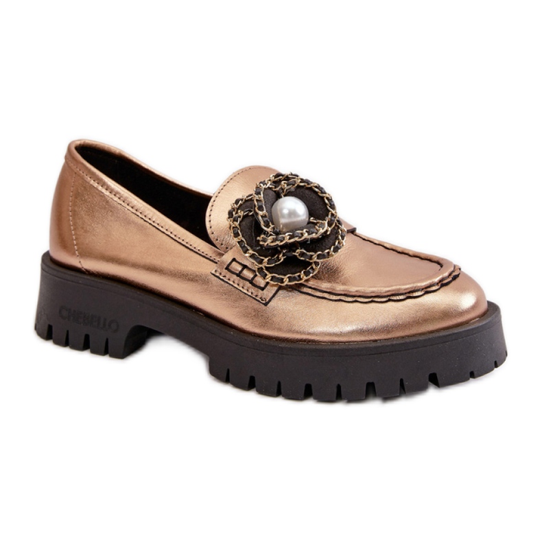 Mocasines de mujer con flor decorativa Dorado