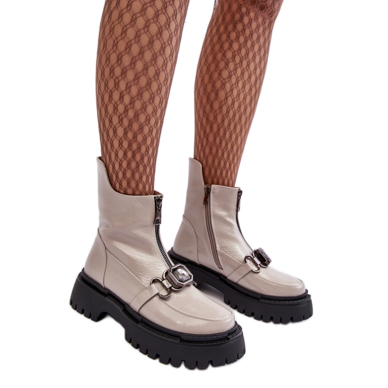 Botas planas mujer Laca Gris Claro Botas planas mujer Laca Gris Claro