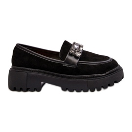Mocasines de mujer con tira decorativa negra. negro